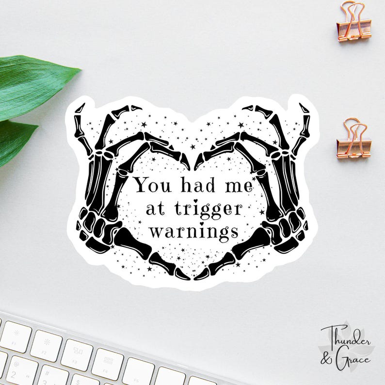 il_794xN.7087359880_ahv7.jpg Bookish Trigger Warnings Sticker - Image 1